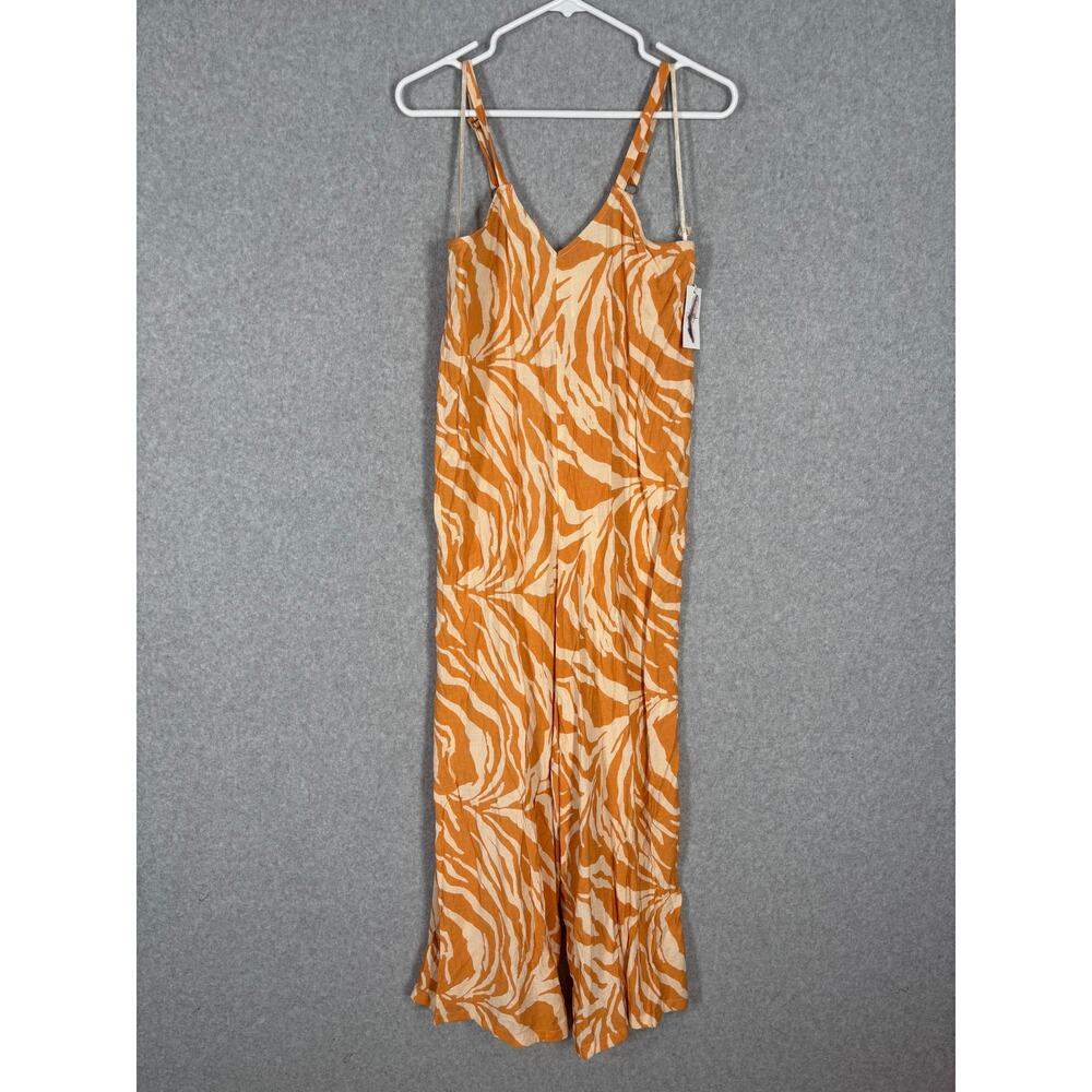 Jessica Simpson Jumpsuit Small Orange Cream Animal Zebra Wide Leg Crop Vacation*